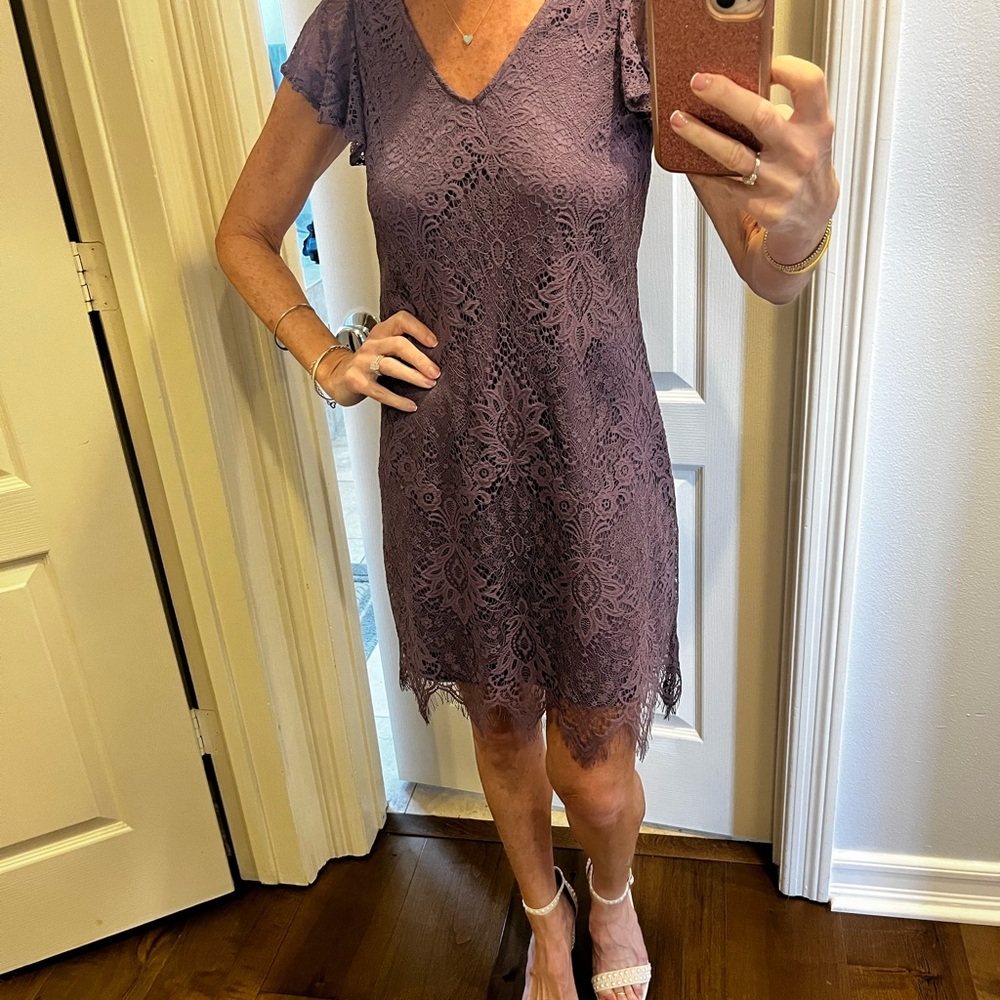 Francesca's Collections Purple Flutter Sleeve Sheath Dress